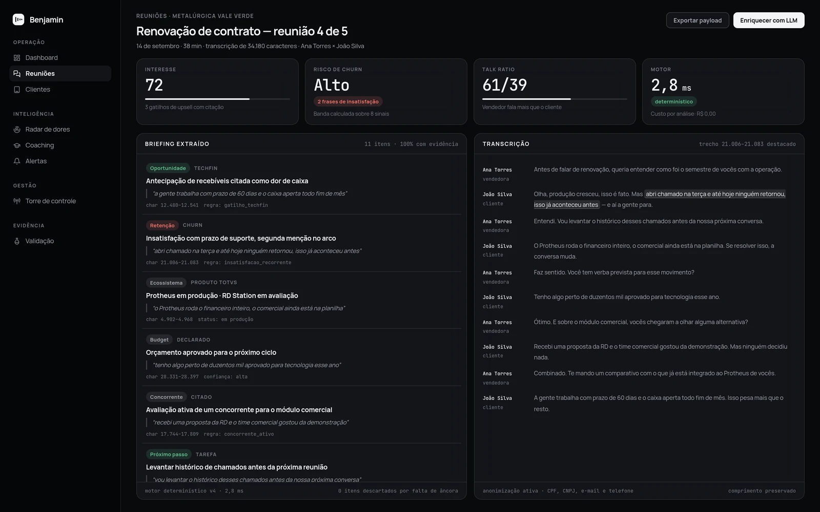 Interface do projeto Benjamin, Automação e IA